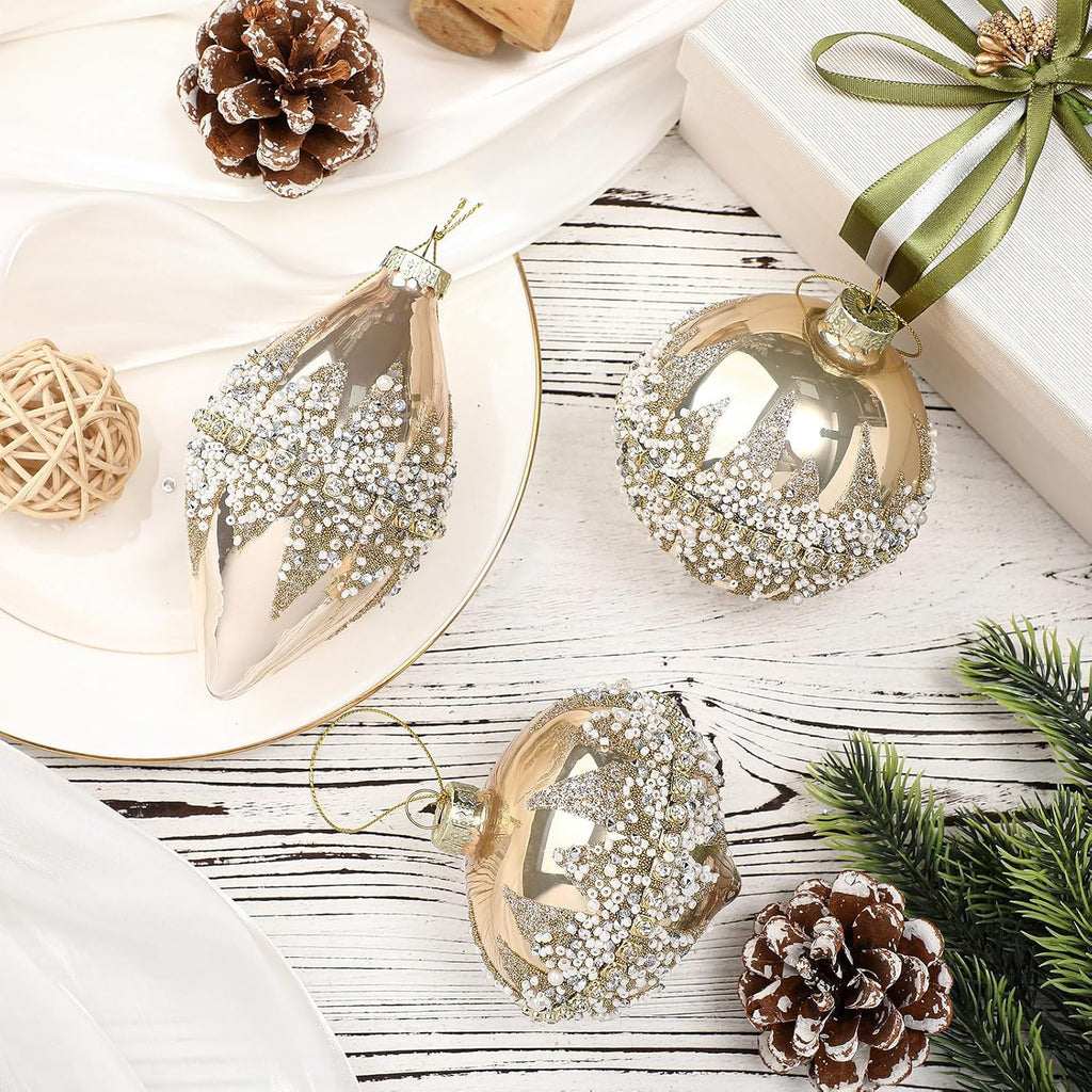 Champagne Christmas Glass Ball Ornament Xmas Tree Decoration - Set of 3