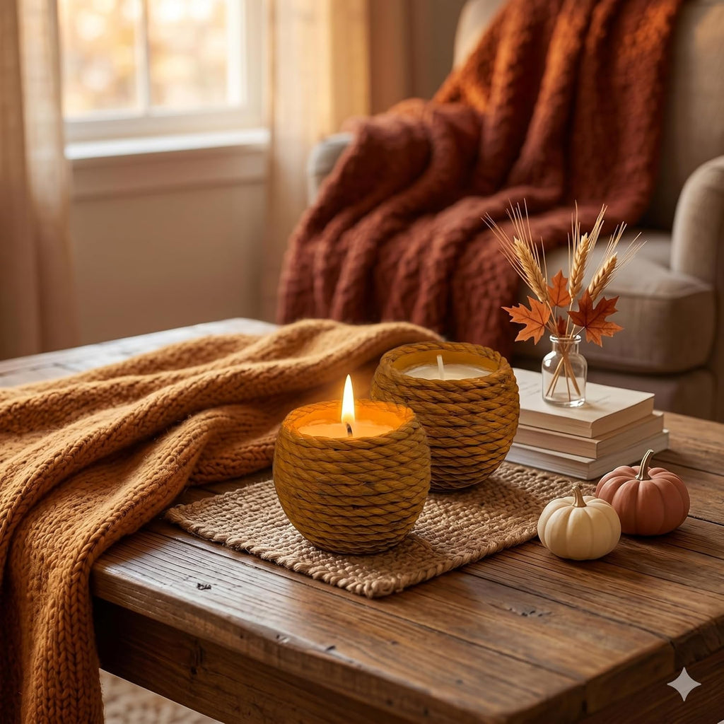 Large Basket Ceramic Candle Bowls 6 oz - Set of 2