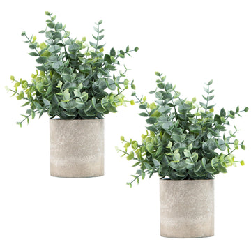 2 Pack Small Fake Plants Eucalyptus Potted, Sage Green
