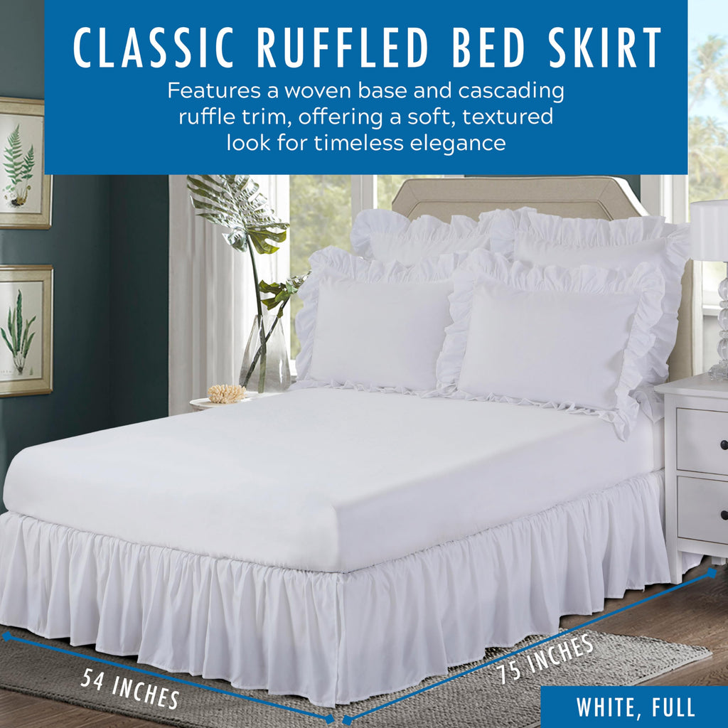 Ideas Bedding Ruffled Bed Skirt, Classic 14" Drop Length, Gathered Styling, Full, White FRE30114WHIT02