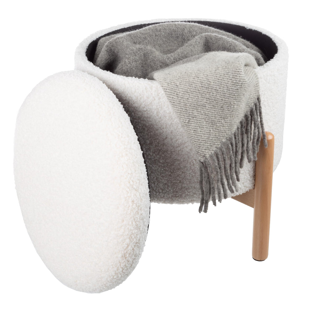 Round Sherpa Storage Ottoman Pouf with Removable Lid - Plush Couch Footrest & Hidden Organizer for Small Spaces, Dorm