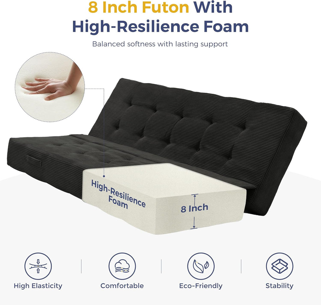 Foldable Mattress, 8-Inch Tufted Futon Mattress with Handles
