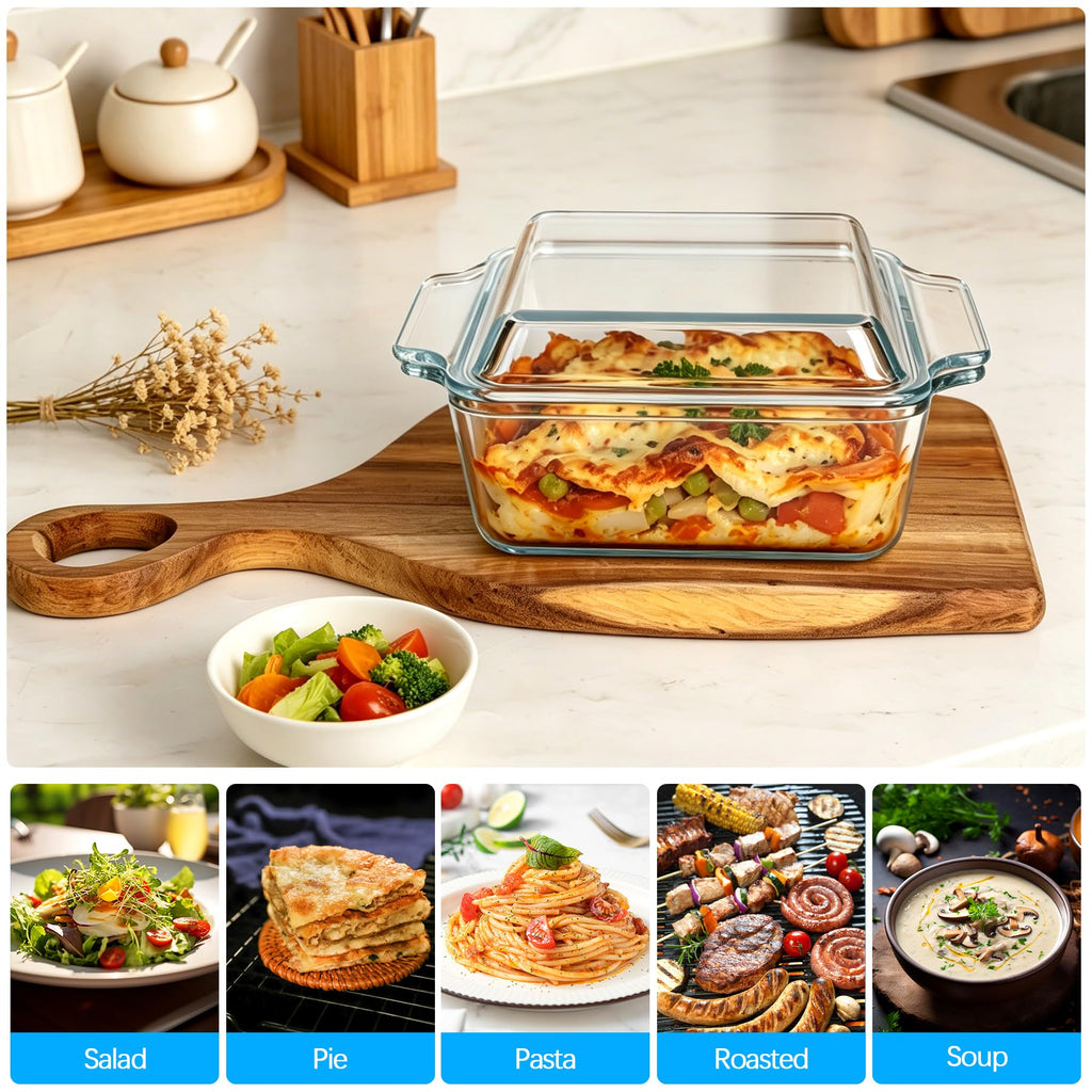 2 Pack Small 6x6 Casserole Dish With Lid - 34Oz Square Glass Baking Dishes For Oven - Single Serving Glass Oven