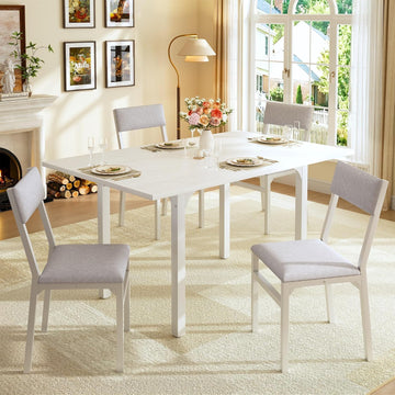 5-Piece Dining Table Set for 4, Extendable Kitchen Table Set with 4 Upholstered Cushion Chairs, Rectangle Table with