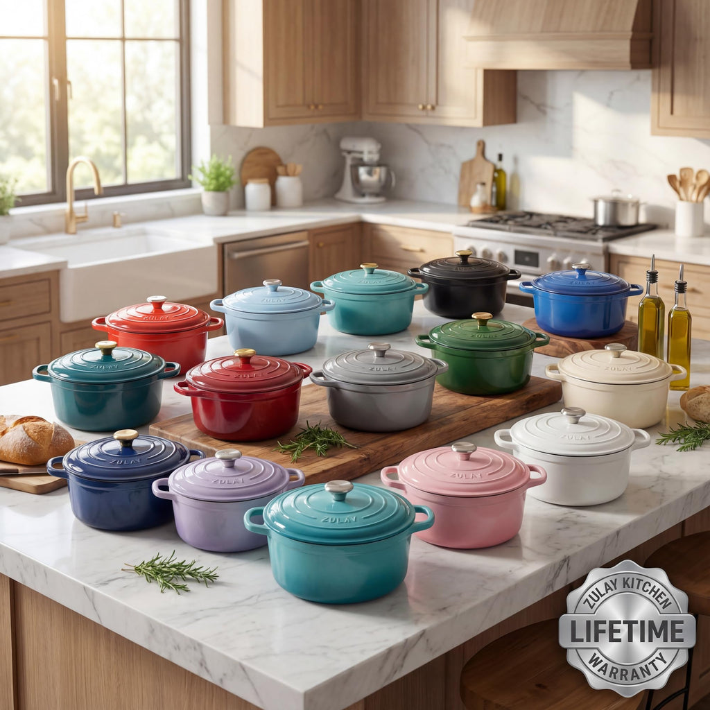 6.4QT Enameled Cast Iron Dutch Oven Pot with Lid, Heavy-Duty Soup Pot for Stews, Braising, Roasting & Sourdough Bread