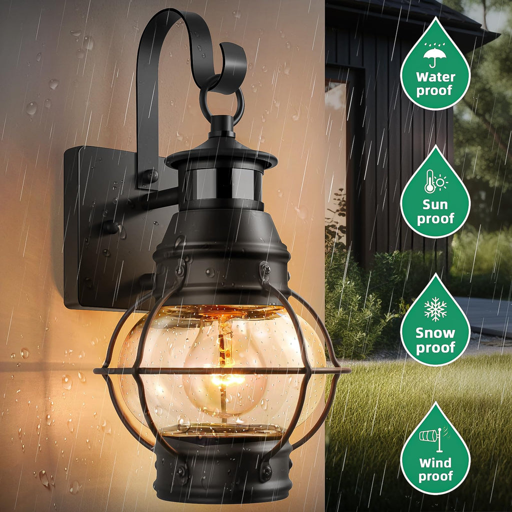 Motion Sensor Outdoor Wall Light, Dusk to Dawn Porch Light, Black