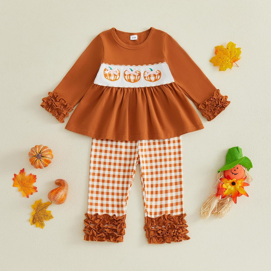 Toddler Baby Girl Outfit Shirts Tunic Top and Ruffle Pants Set