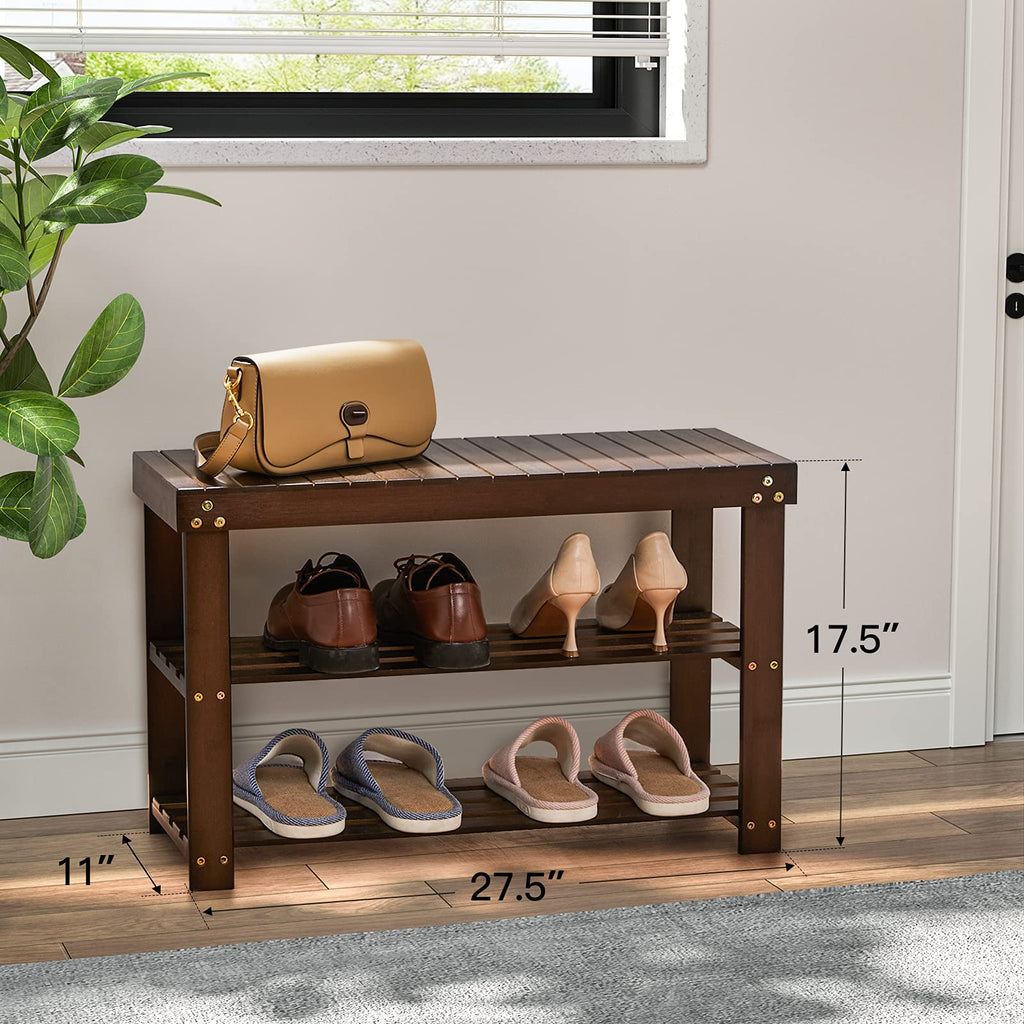 3 Tier Bamboo Shoe Rack Bench, Brown
