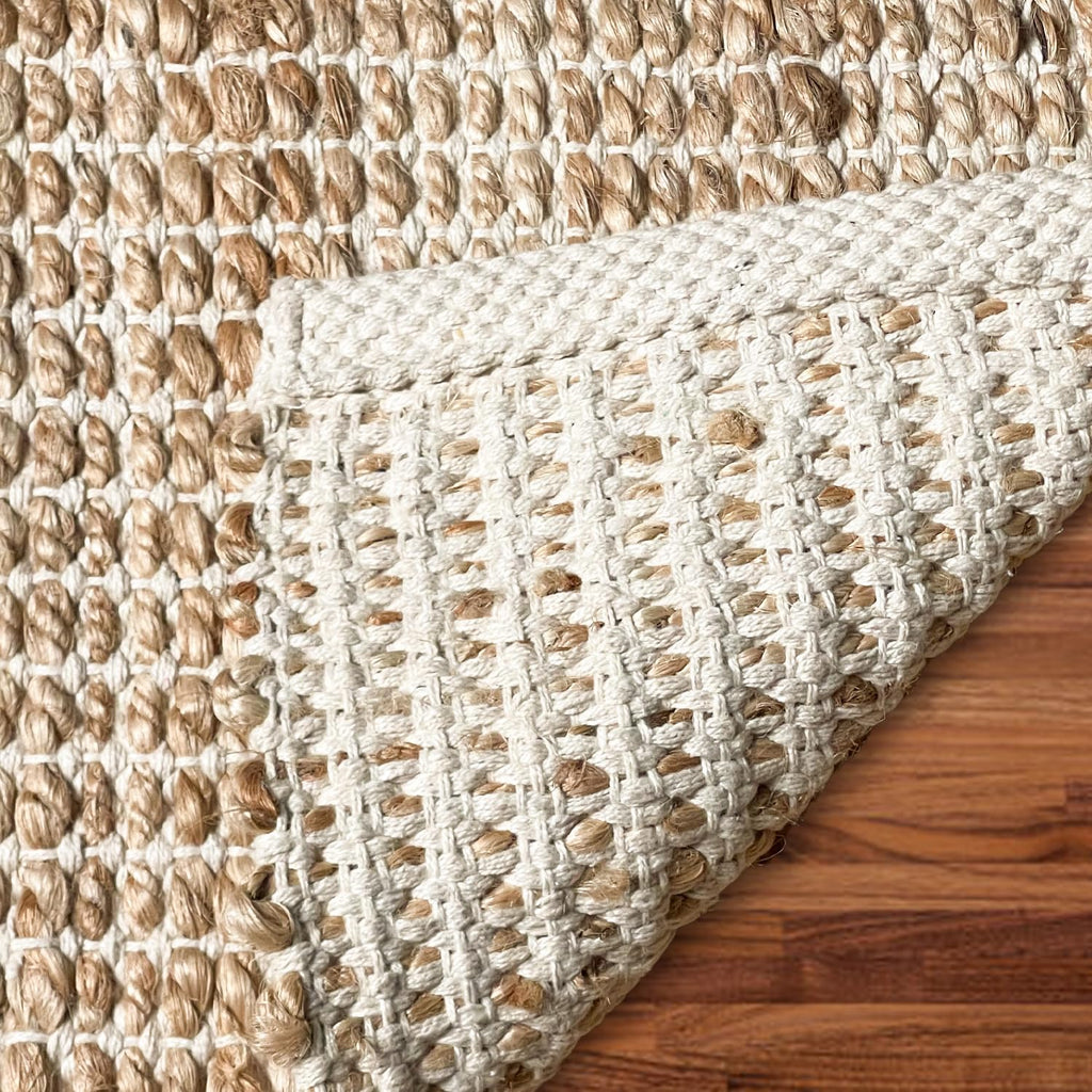 2x3 Jute Cotton Hand Woven Rug | Braided Doormat, Boho, Rustic, Natural Jute/Ivory | Farmhouse Vintage Area Rugs, and