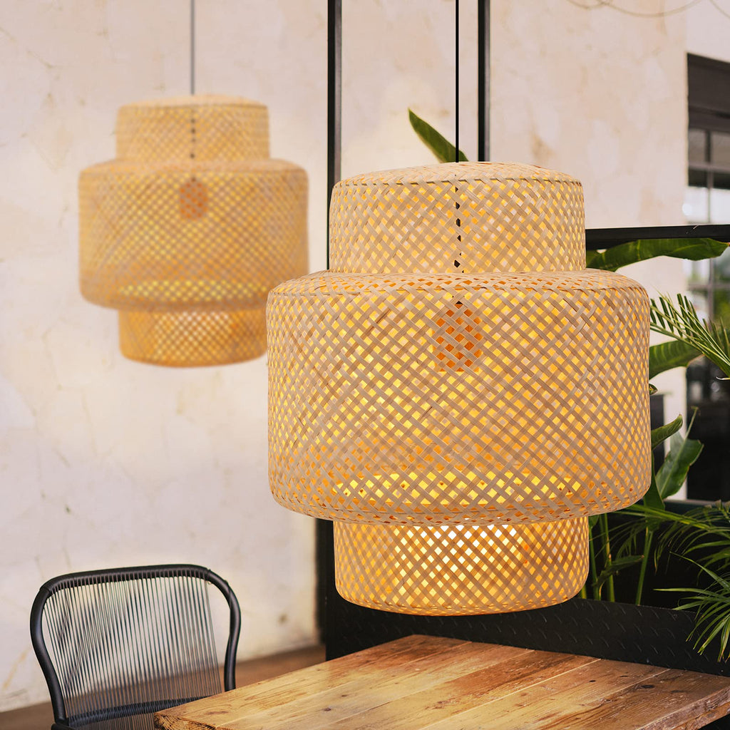 Rattan Pendant Lighting | Bamboo Lampshade Handmade Weave Lighting | Wooden Boho Decor | Modern Hanging Ceiling Light