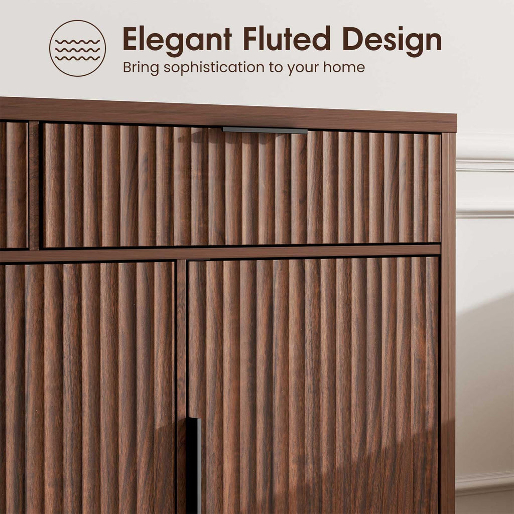 47.2" Modern Fluted Sideboard Buffet Cabinet with Storage, Walnut