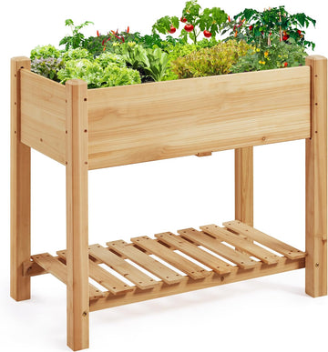 Raised Garden Bed Elevated 2 Tiers Wood Planting Bed Above Ground Planter Box for Vegetables Flowers Plants Yard