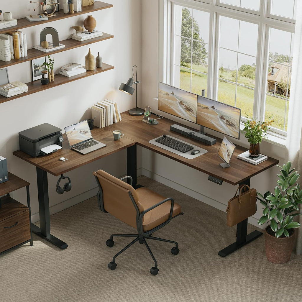 L Shaped Standing Desk 63 x 55 Inch, Electric Height Adjustable Corner Desk Workstation, Ergonomic Sit Stand Computer