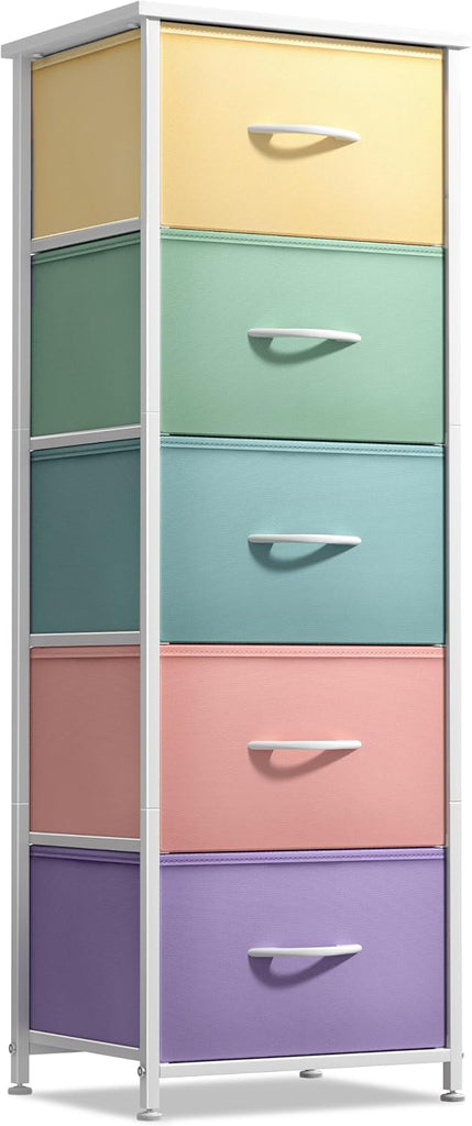 Fabric Dresser for Kids Bedroom - Chest of 5 Drawers, Tall Storage Tower, Clothing Organizer, for Closet, , Steel