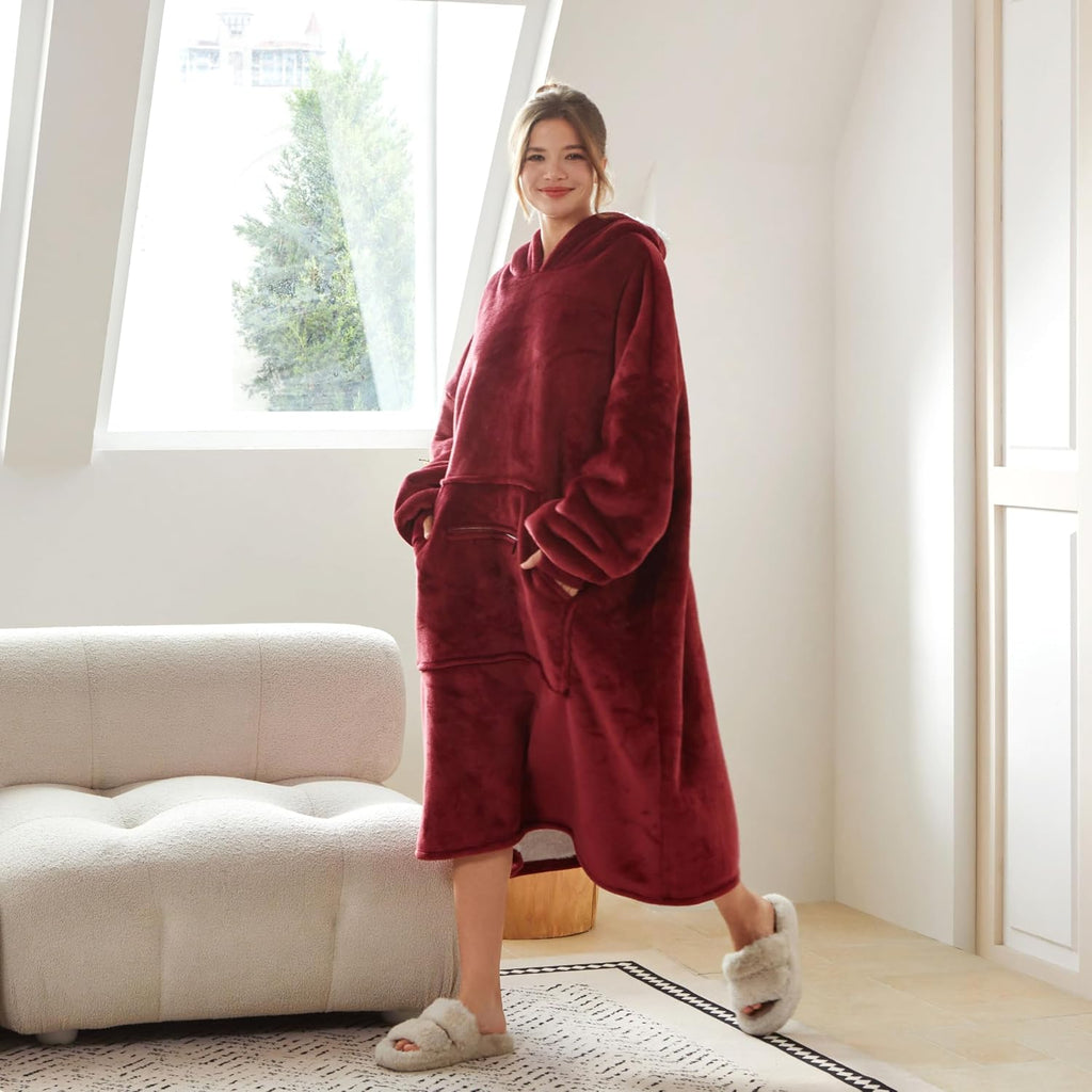 Wearable Blanket Hoodie Oversized Sherpa Fleece Hooded Sweatshirt with Adjustable Eye Mask Cozy For Adults Women Men