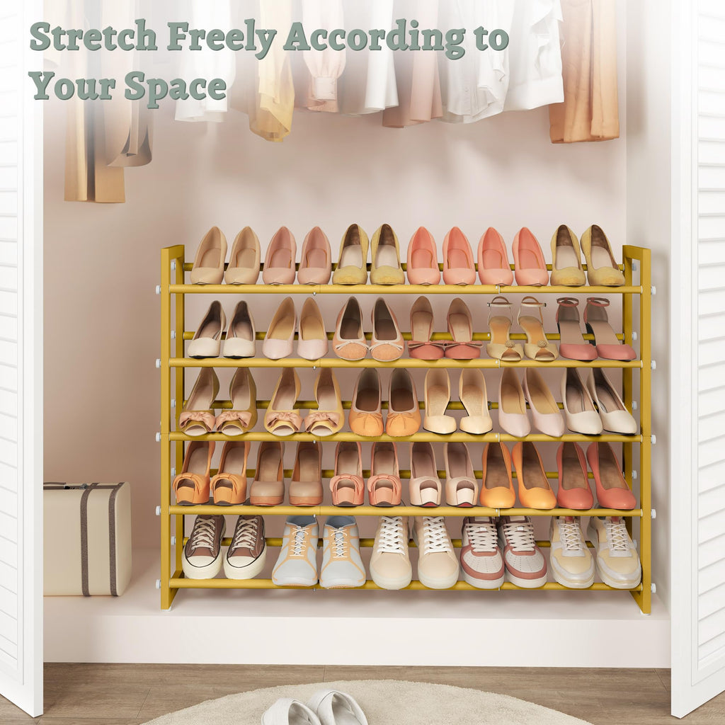 5-Tier Expandable Shoe Rack, Adjustable Shoe Shelf Storage Organizer Space Saving Metal Free Standing Shoe Rack