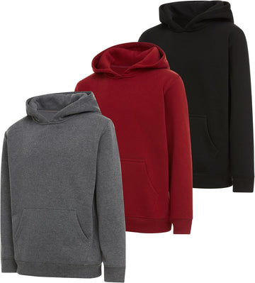 Boys Hoodies 3 Pack Fleece Pullover & Zip-Up Sweatshirts for Boys Kids Youth Plain Basic Everyday Wear