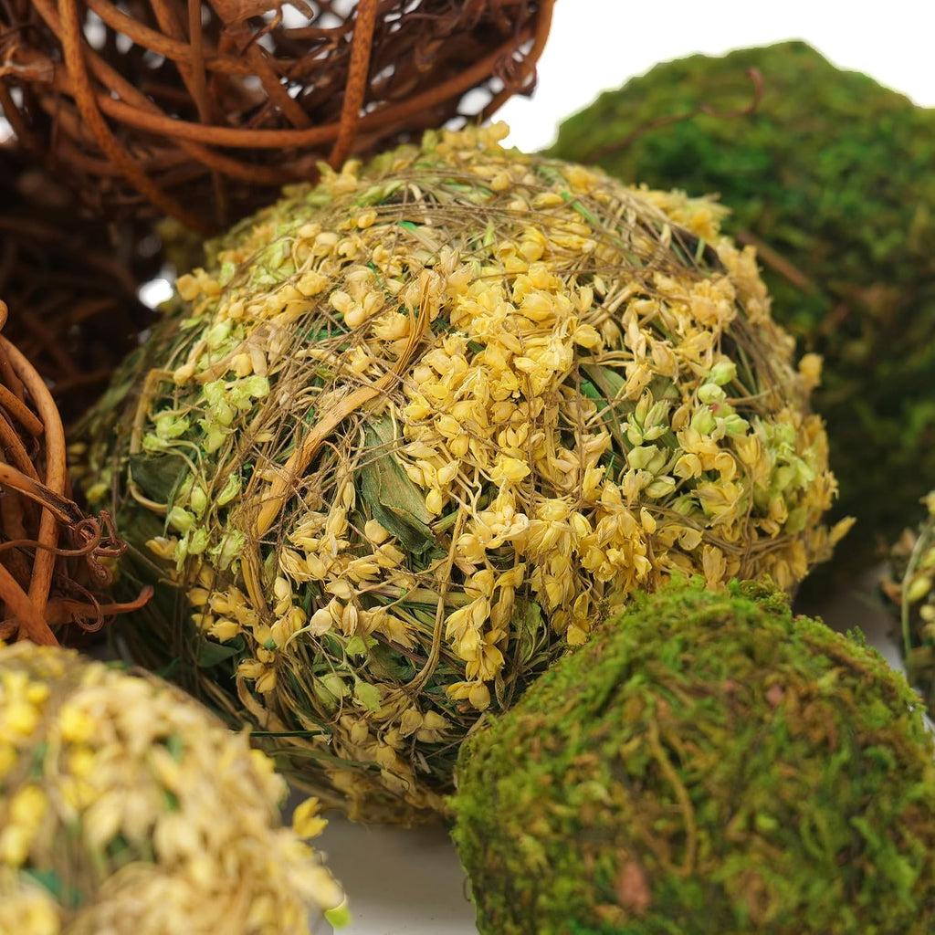Decorative Balls for Centerpiece Bowls, Fake Moss Balls + Wicker Rattan Balls Set Vase Bowl Filler Garden - Set of 18
