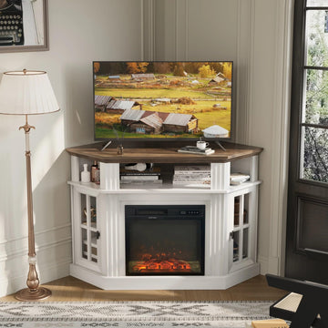 Corner Fireplace TV Stand for TVs up to 55 Inch, White