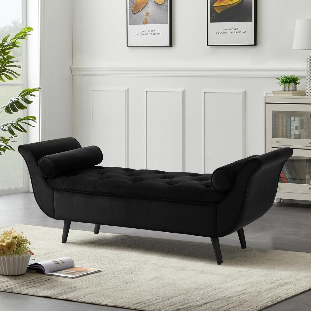 65" Velvet End of Bed Bench, Tufted Storage Ottoman with Pillows | Velvet upholstery, Button-tufted design, Hidden
