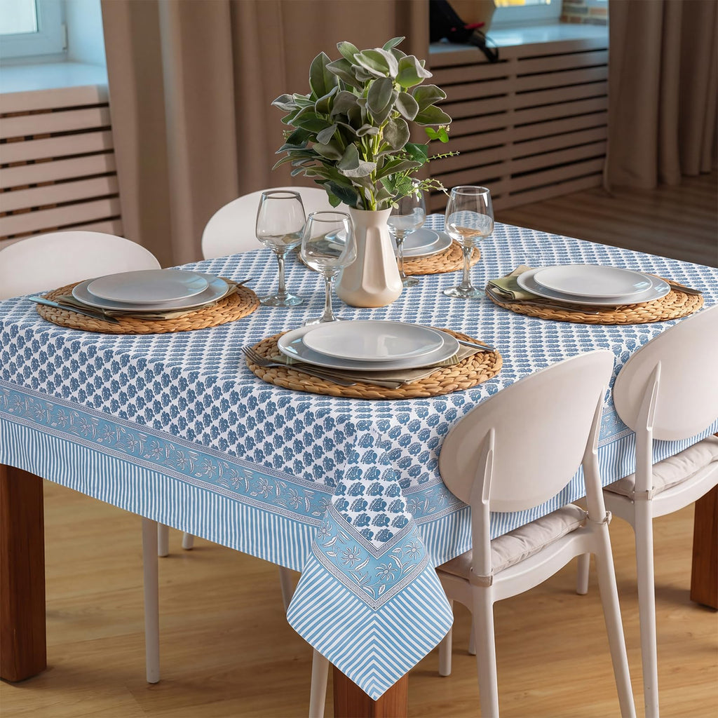 Cotton Tablecloth 60'' X 90'' Indian Block Blue