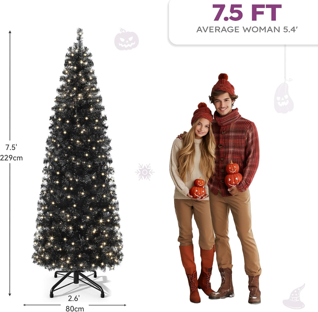 Prelit Black Pencil Christmas Tree with Remote