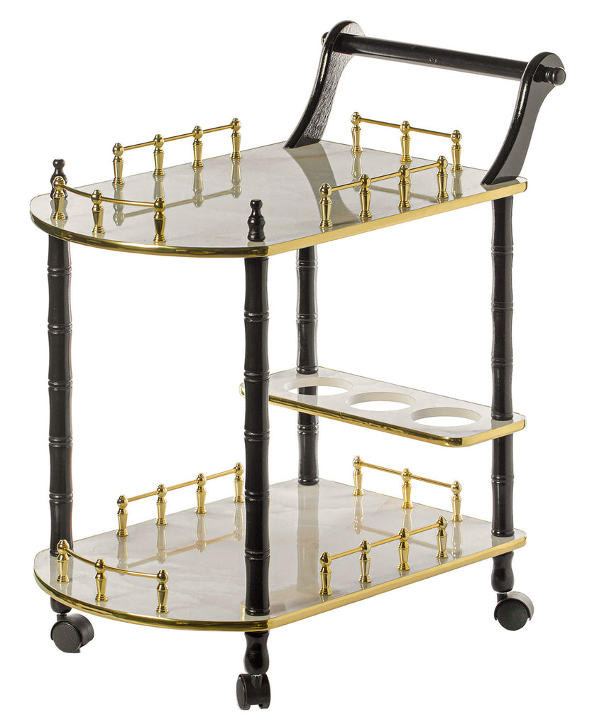 Serving Bar Cart Tea Trolley, 2 Tier Shelves on Rolling Wheels, Mobile Liquor Bar for Wine Beverage Drink Dinner