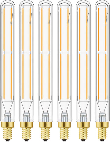 E12 LED Tube Bulbs,T6 Tubular Edison Style LED Filament Bulb, 6W Dimmable Antique LED Bulb,E12 Base,Clear Glass,Warm