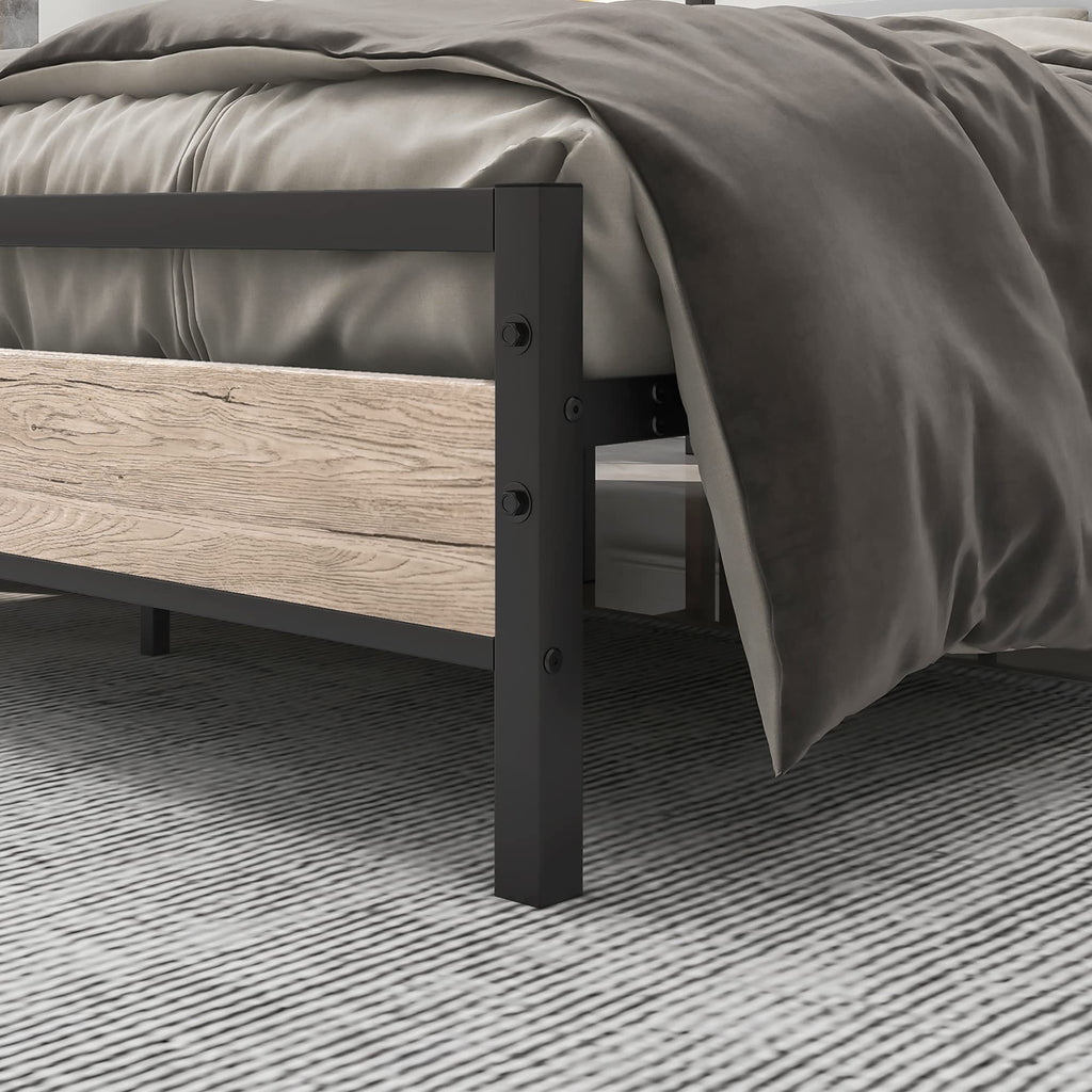 Bed Frames with Wood Headboard, Heavy Duty Platform Bed Frame No Box Spring Needed, Farmhouse Bed Steel Slat