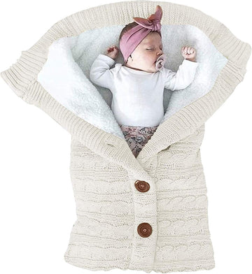 Unisex Infant Swaddle Blankets Soft Thick Fleece Knit Baby Girls Boys Stroller Wraps (White)