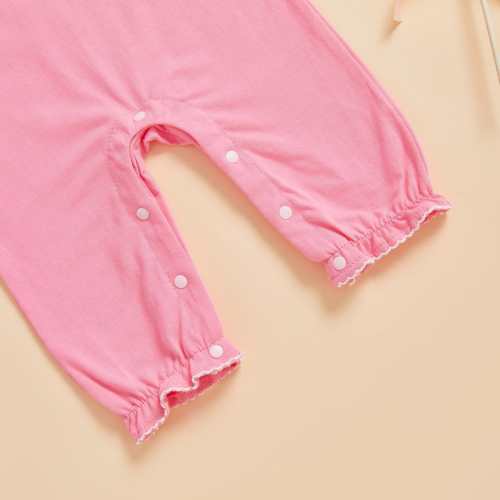 Baby Coming Home Outfit Boy Girl Plain Long Sleeve Romper Jumpsuit (Scalloped Collar-Pink, )