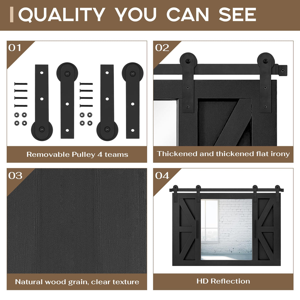 Farmhouse Barn Door Mirror - 37" x 26" Wall Mirror Rustic Black
