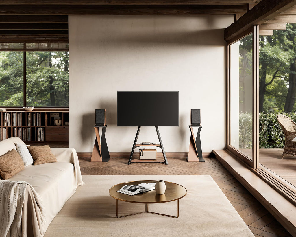 Corner TV Stand for 32-65 Inch TVs with Cable Management, Walnut