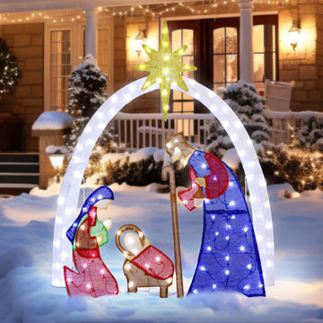 4.5FT Christmas Outdoor Decorations, Lighted Outdoor Nativity Set with 115 LED Lights, Holy Family Nativity Scene