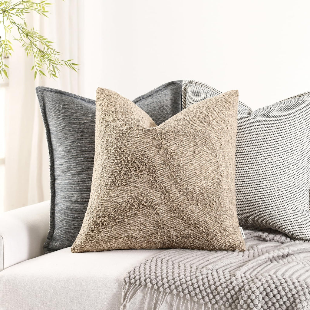 22x22 Boucle Throw Pillow Covers, 2-Pack, Oatmeal