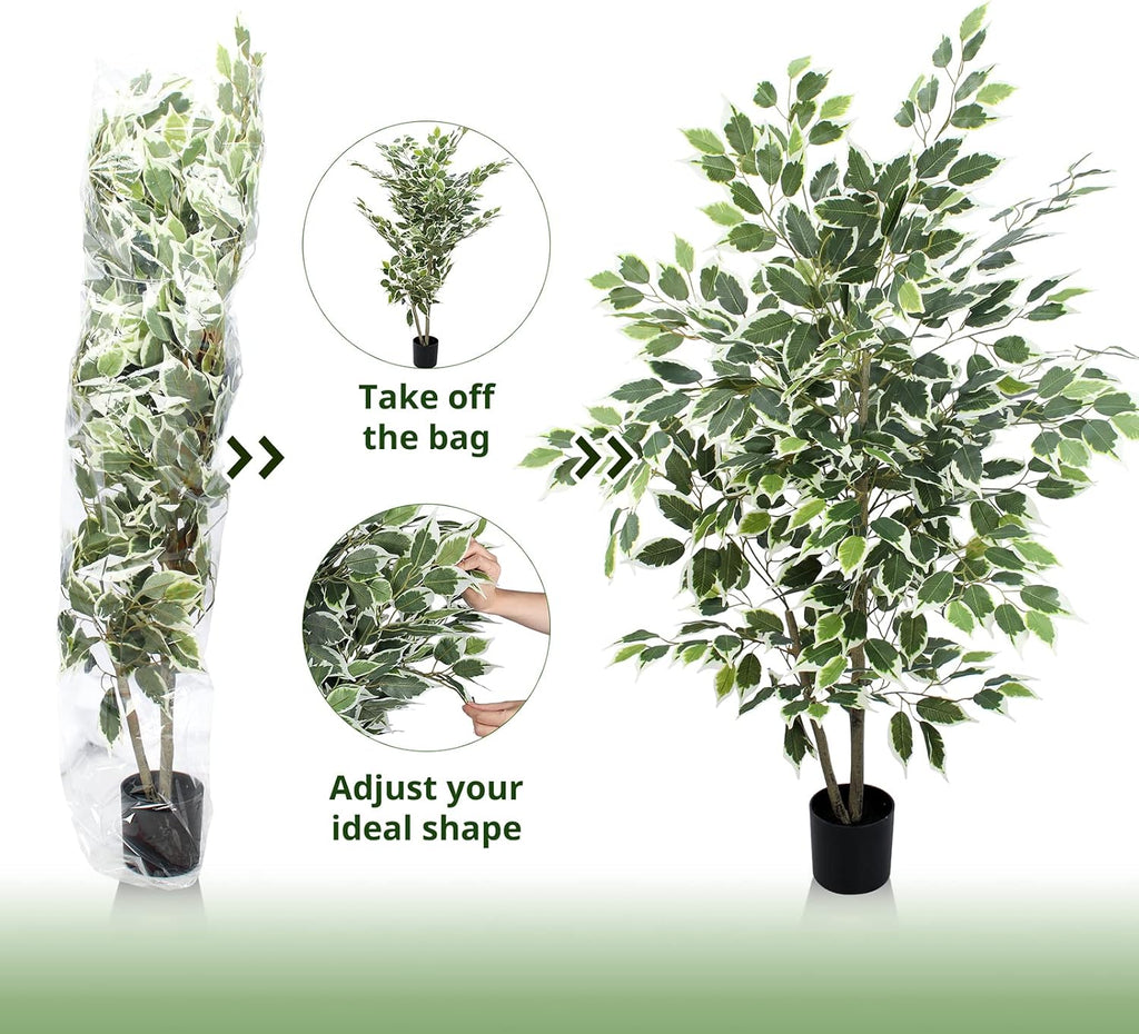 Artificial Ficus Tree - 4 FT Tall Silk Fake Tree with Pot - Lifelike Foliage & Branches Decor