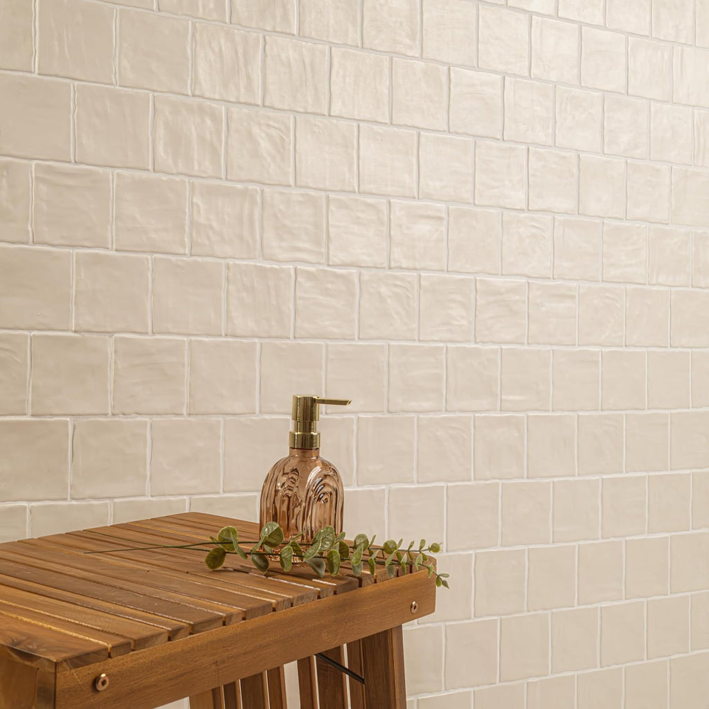 Rava 4 in. x 4 in. Shell Satin Zellige Look Ceramic Wall Tile