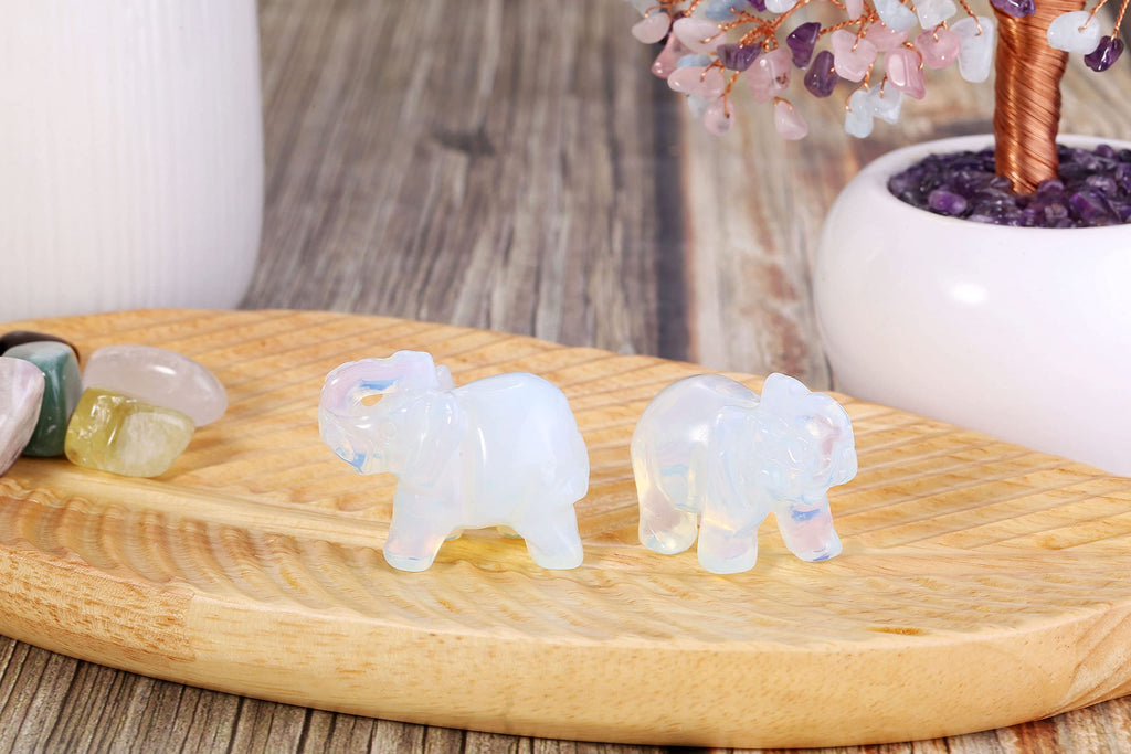 2pcs Opalite Crystal Elephant Decor Carved Gemstones Figurine 1.5''