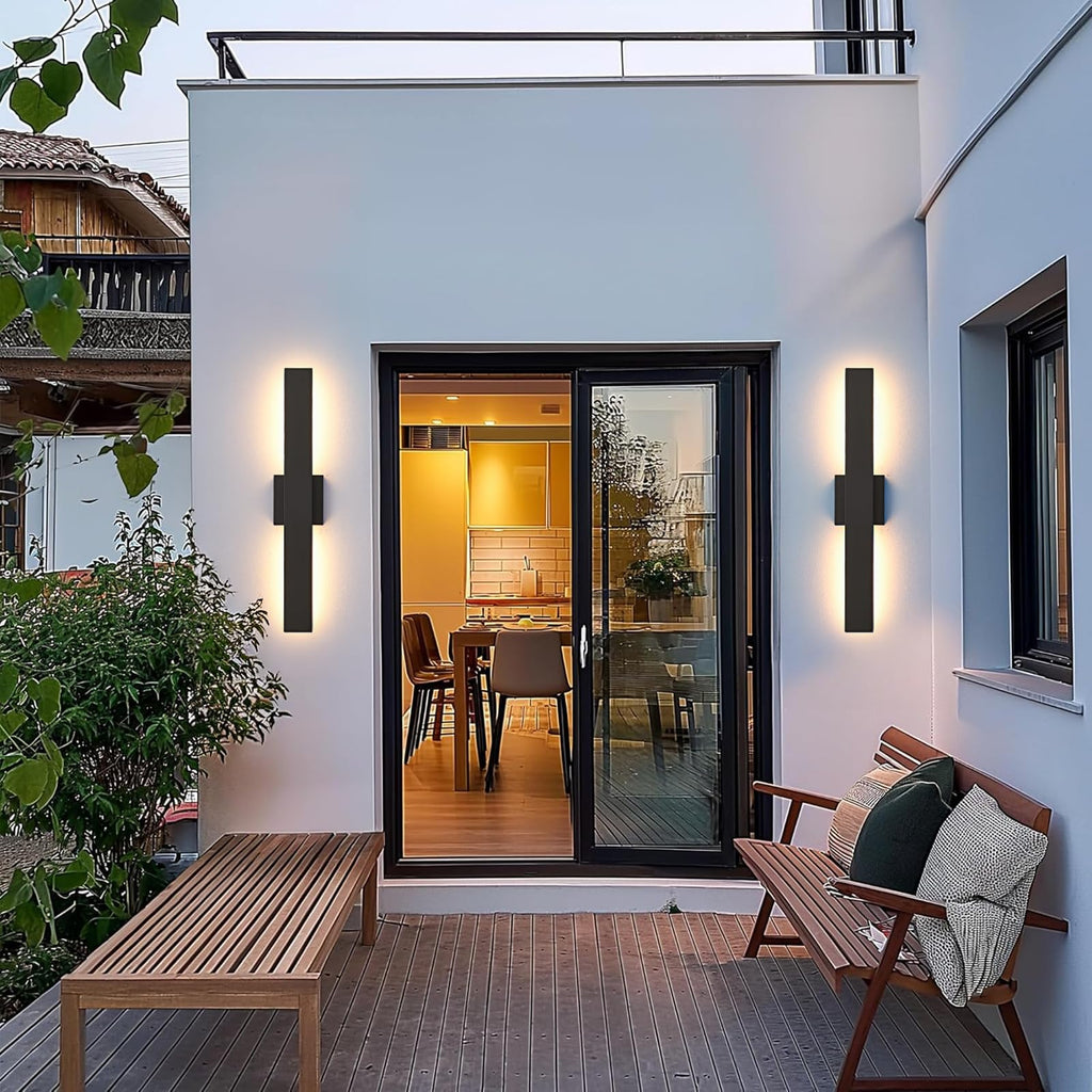 23.6inch Long Outdoor Modern LED Wall Light, 24W Waterproof IP65 Warm White Led Wall Mount Lighting Fixture Black