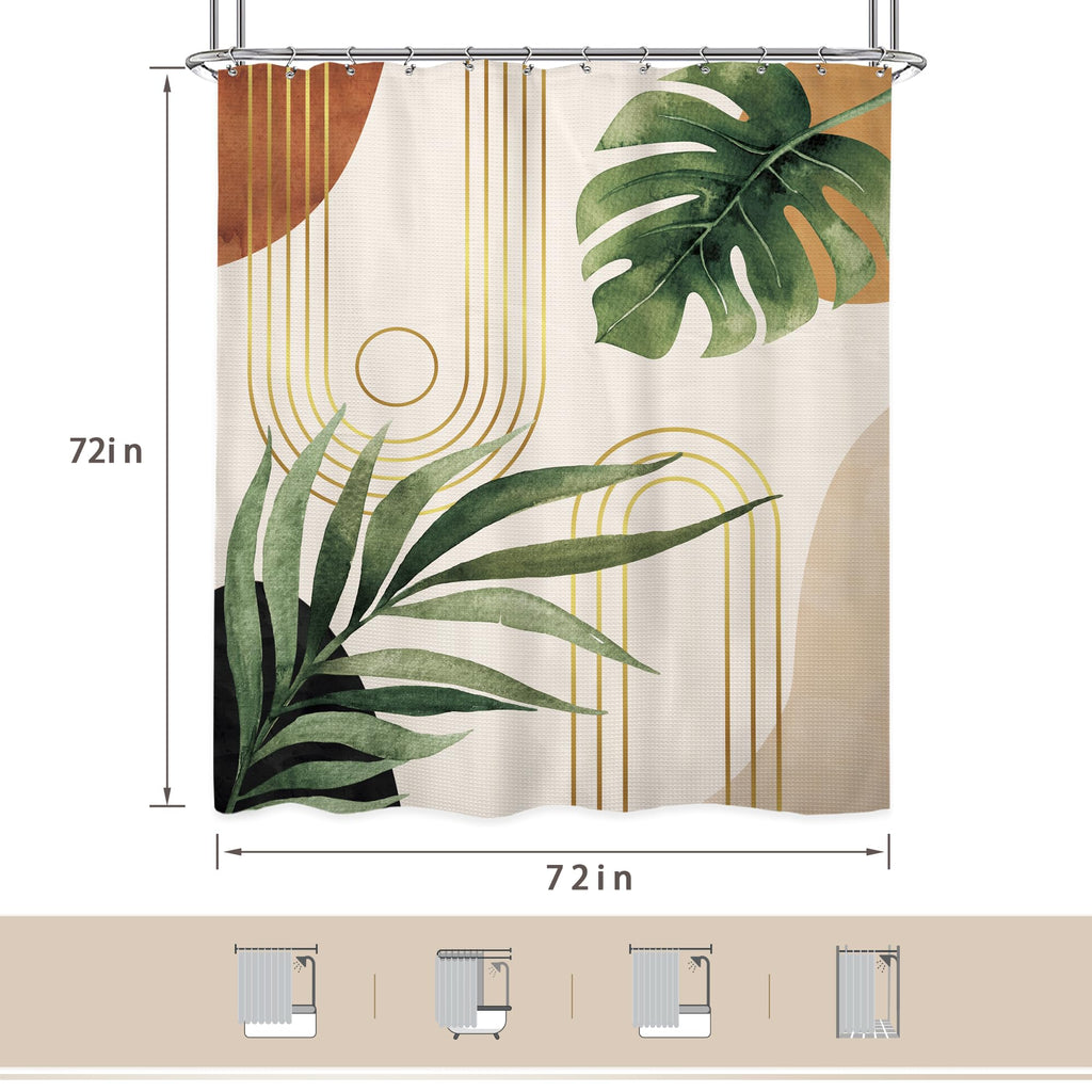 Waffle Boho Green Shower Curtain Thick Weighted Heavy Bathroom Curtain Set