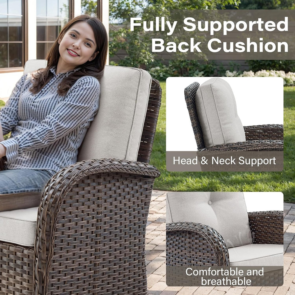 Patio Furniture Swivel Glider PE Wicker Chairs, Outdoor Swivel Rocker Seating with Cushions for Porch Deck Balcony