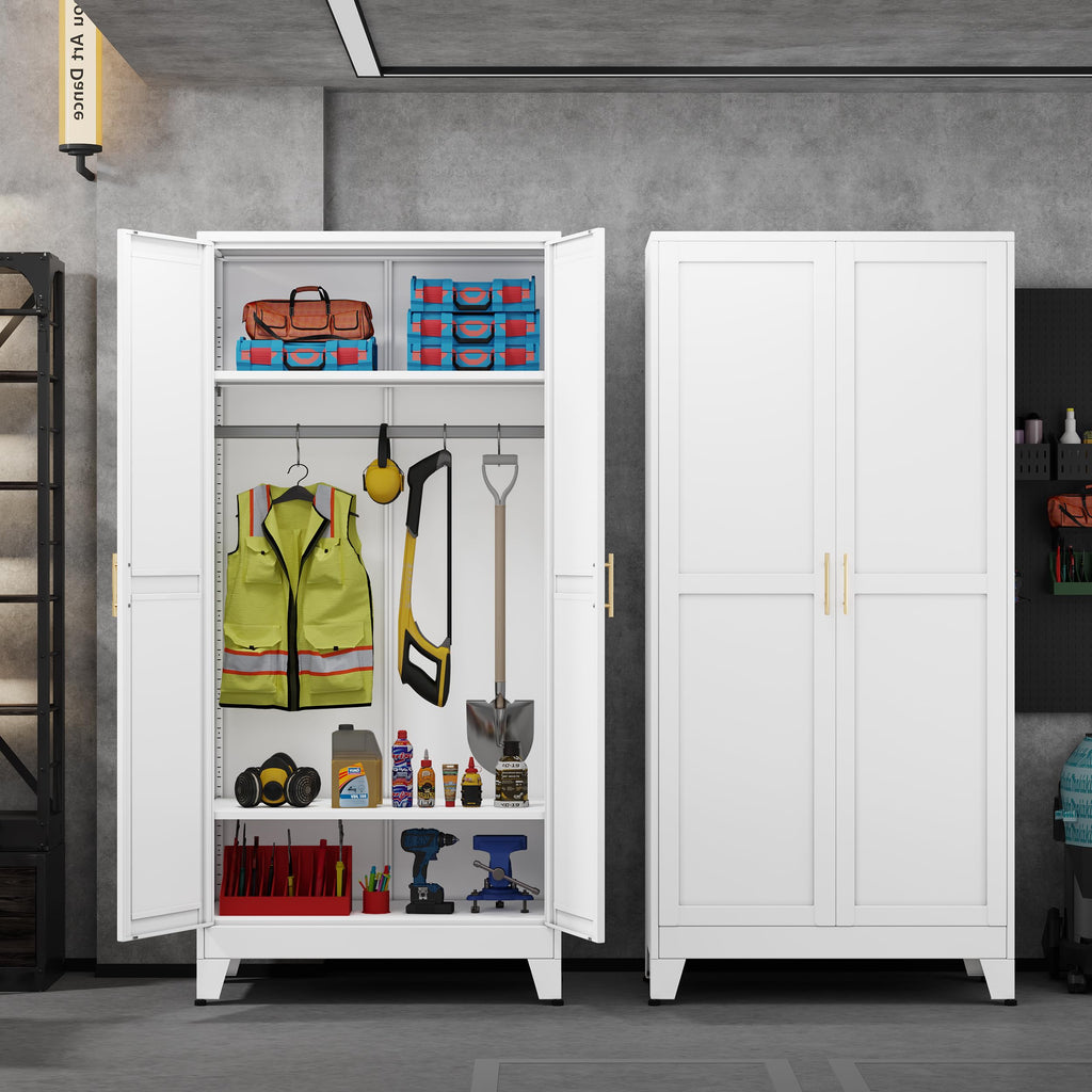 Metal Armoire Wardrobe Closet, 71" Black Clothing Storage Cabinet