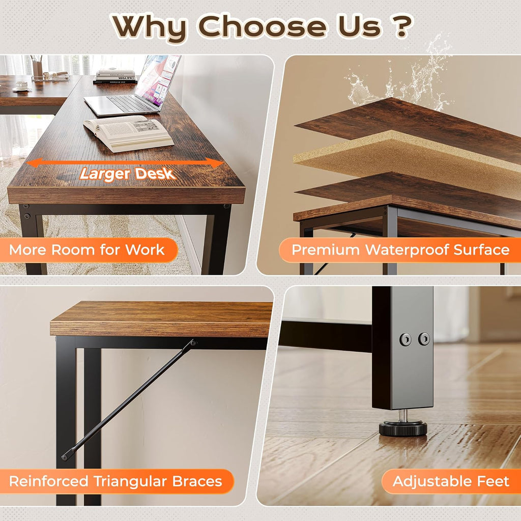 63 Inch L Shaped Desk with Power Outlets & 0.95 Inch Thicker Desktop | Reversible Computer Desk, Larger Office Corner