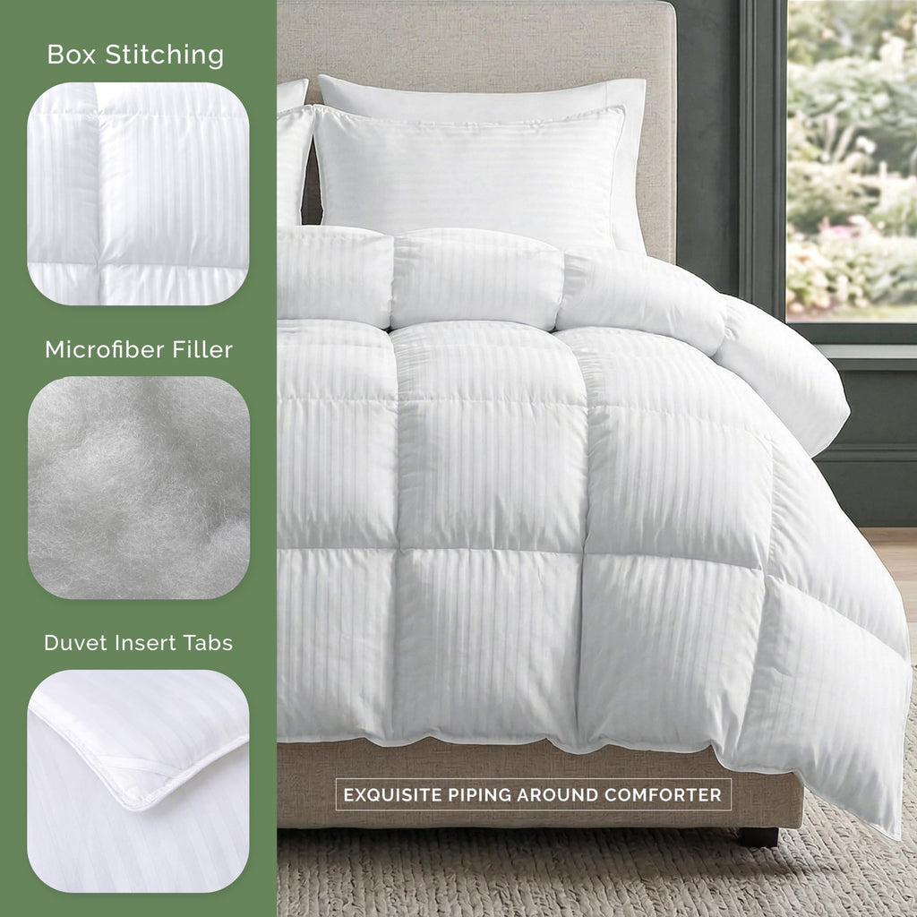 3-Piece Stripe Cotton Comforter Set - 100% Egyptian Cotton Premium Hotel Quality - Box Stitched, All Season Down