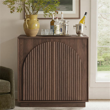 31.5" Small Buffet Cabinet with Storage, Arched Doors, Walnut, 1PCS | Modern Console Cabinet for Dining Living Room