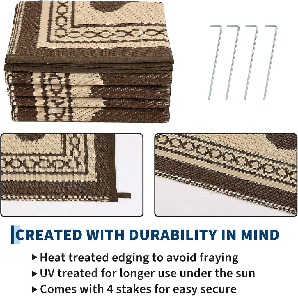 Outdoor Rug Scalloped Waterproof Patio RV Outdoor Rugs Reversible Foldable Plastic Straw Rug Modern Camping
