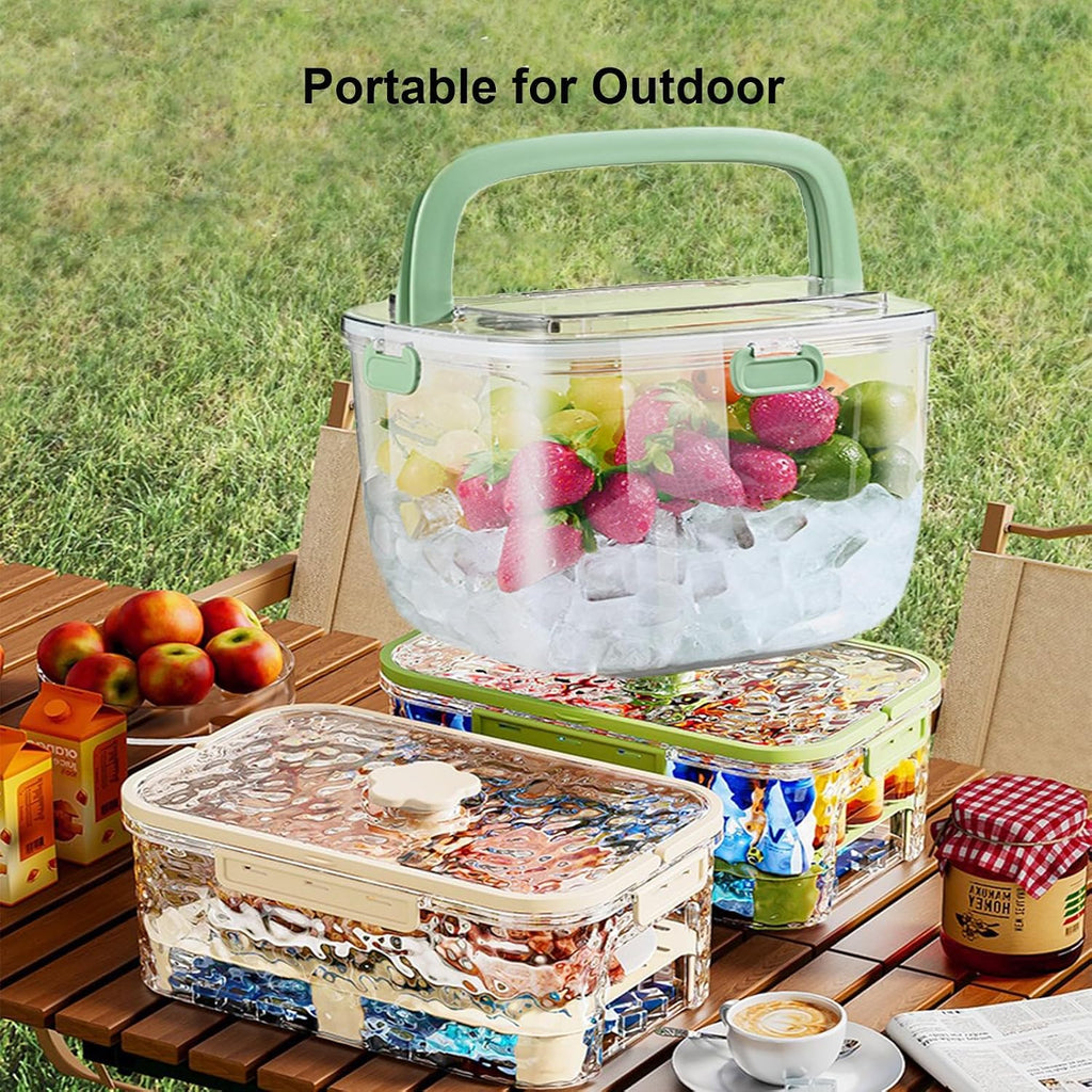 Portable Ice Bucket With Lid & Tong Camping, Clear Plastic Storage Bin for Freezer, Refrigerator, Whiskey, Wine