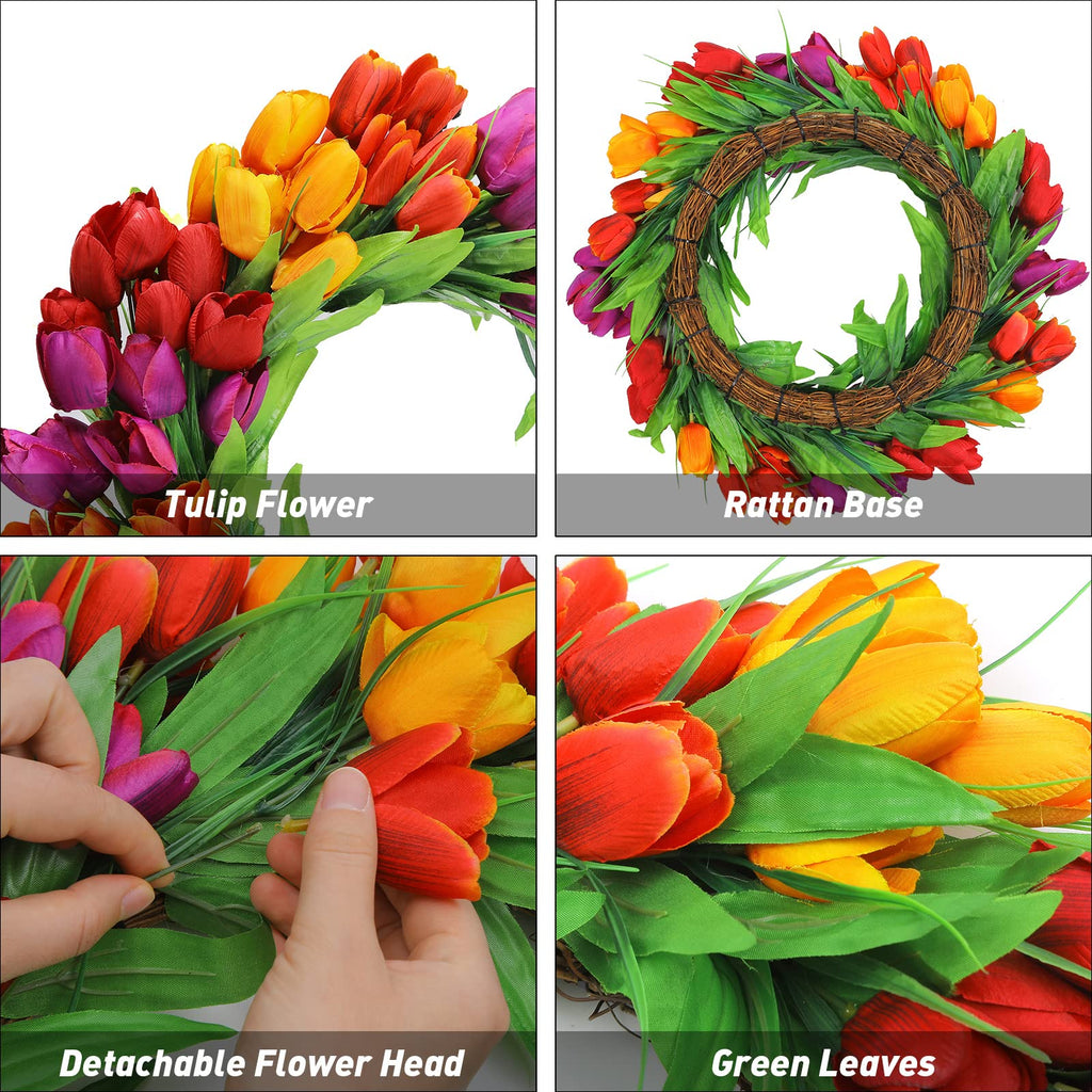 20 Inch Tulip Wreath for Front Door, Spring Summer Silk Wreath