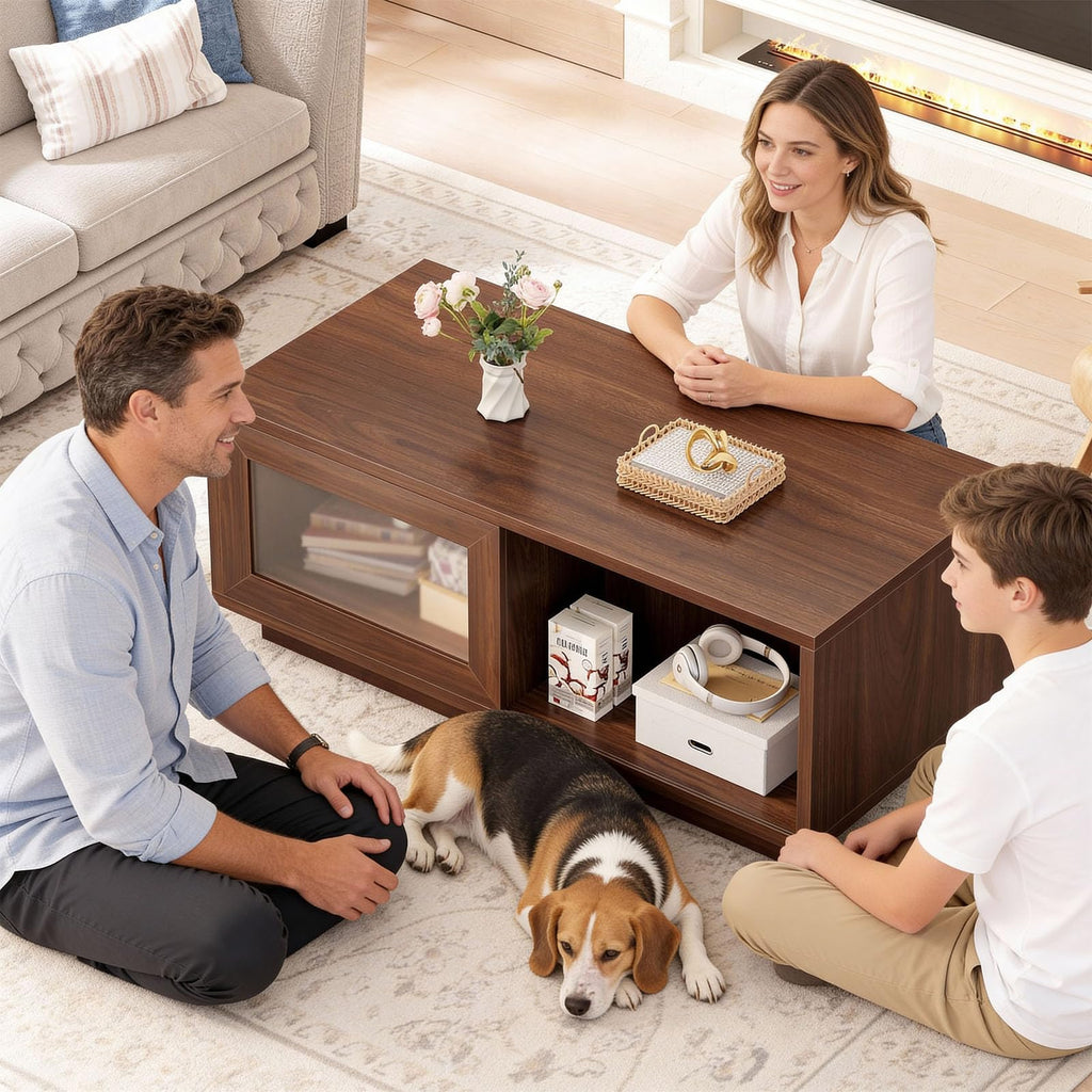 47 Inch Walnut Coffee Table with Storage