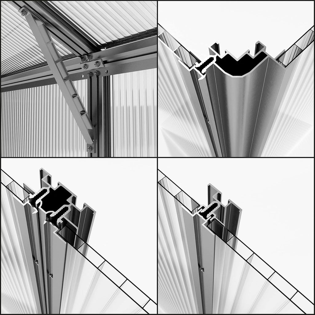 Topas 6 7.4x12.6 ft Walk in Greenhouse, Clear Polycarbonate | Double sliding door, 3 roof vents, twin wall panels